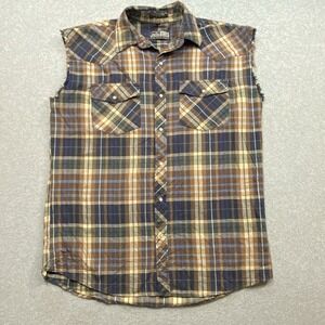 Sleeveless Plaid Pearl Snap Canyon Guide Outfitters Button Down Shirt Men's Sz L